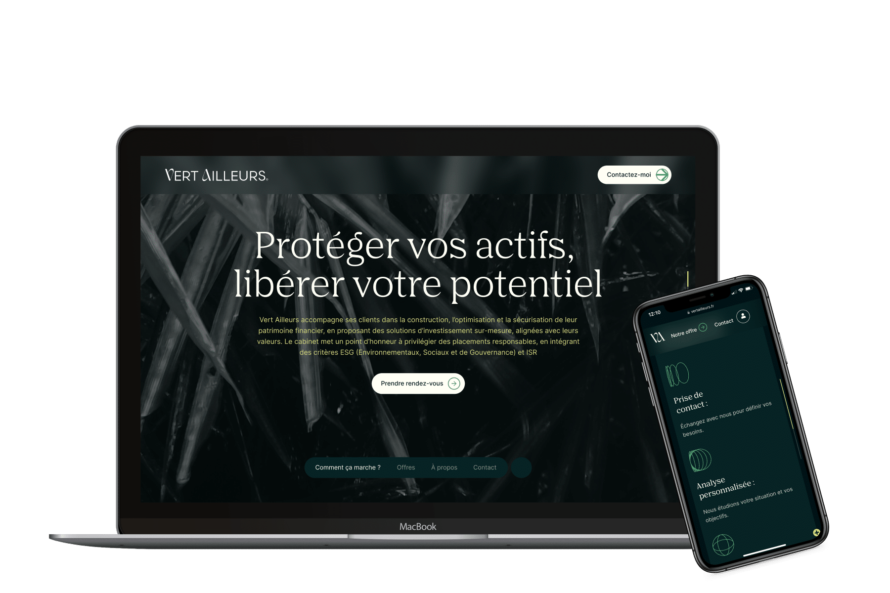 Vert Ailleurs mockup desktop et mobile