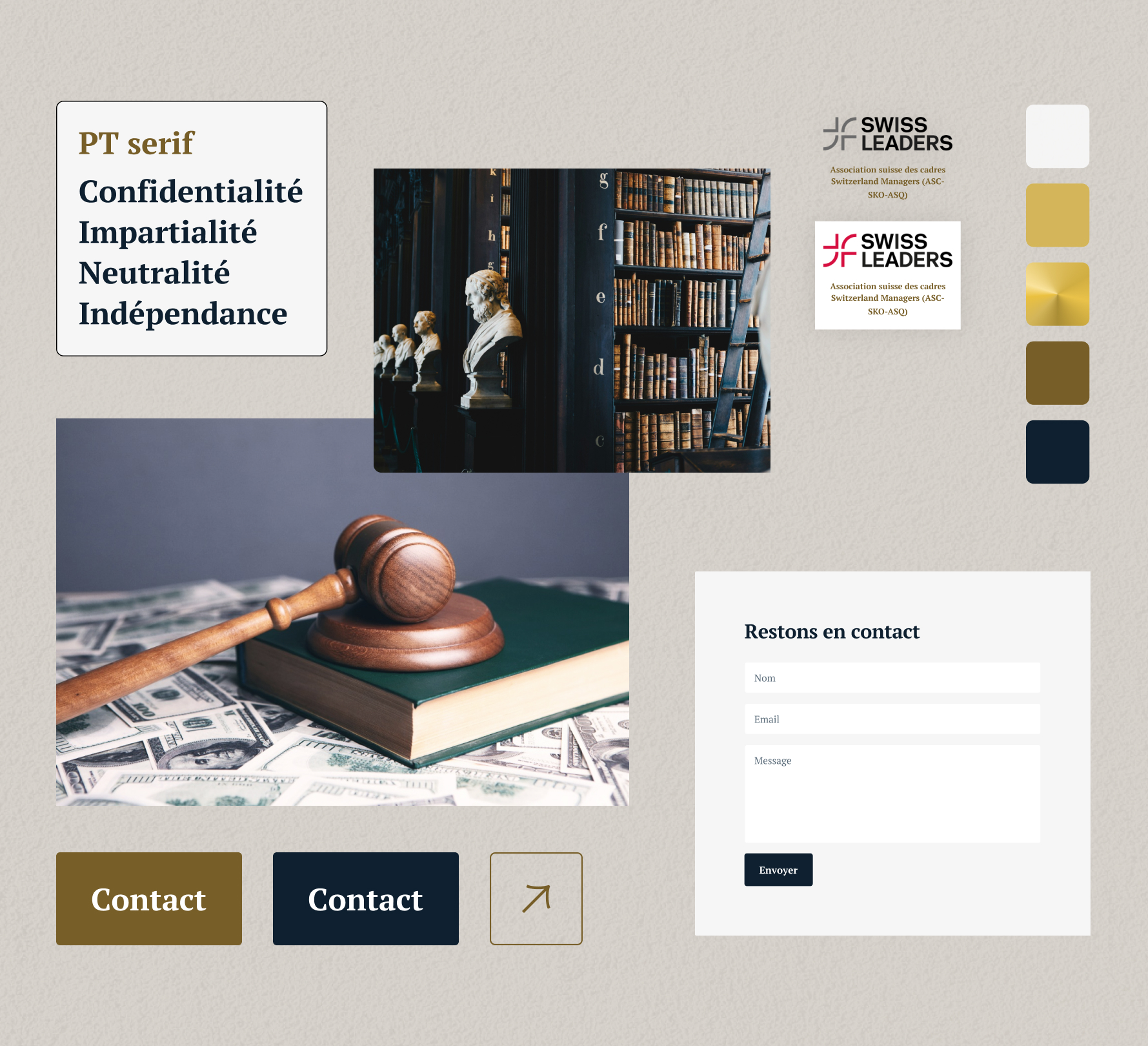 Identité visuelle de Me Christian Petermann comprenant palette, typographies et symboles juridiques.