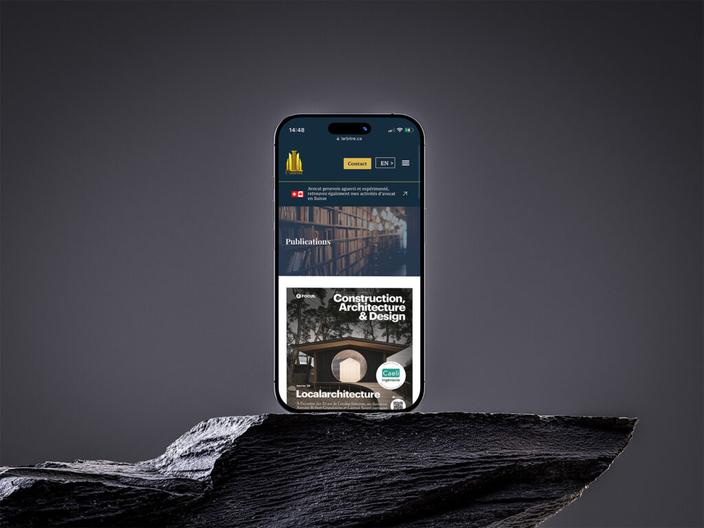 Aperçu du site mobile de Me Christian Petermann affiché sur smartphone.